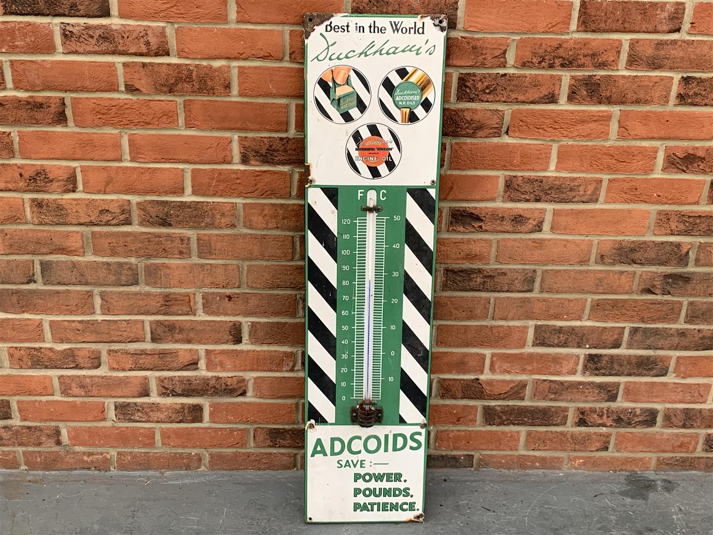 Original Enamel Duckhams Adcoids Thermometer Sign