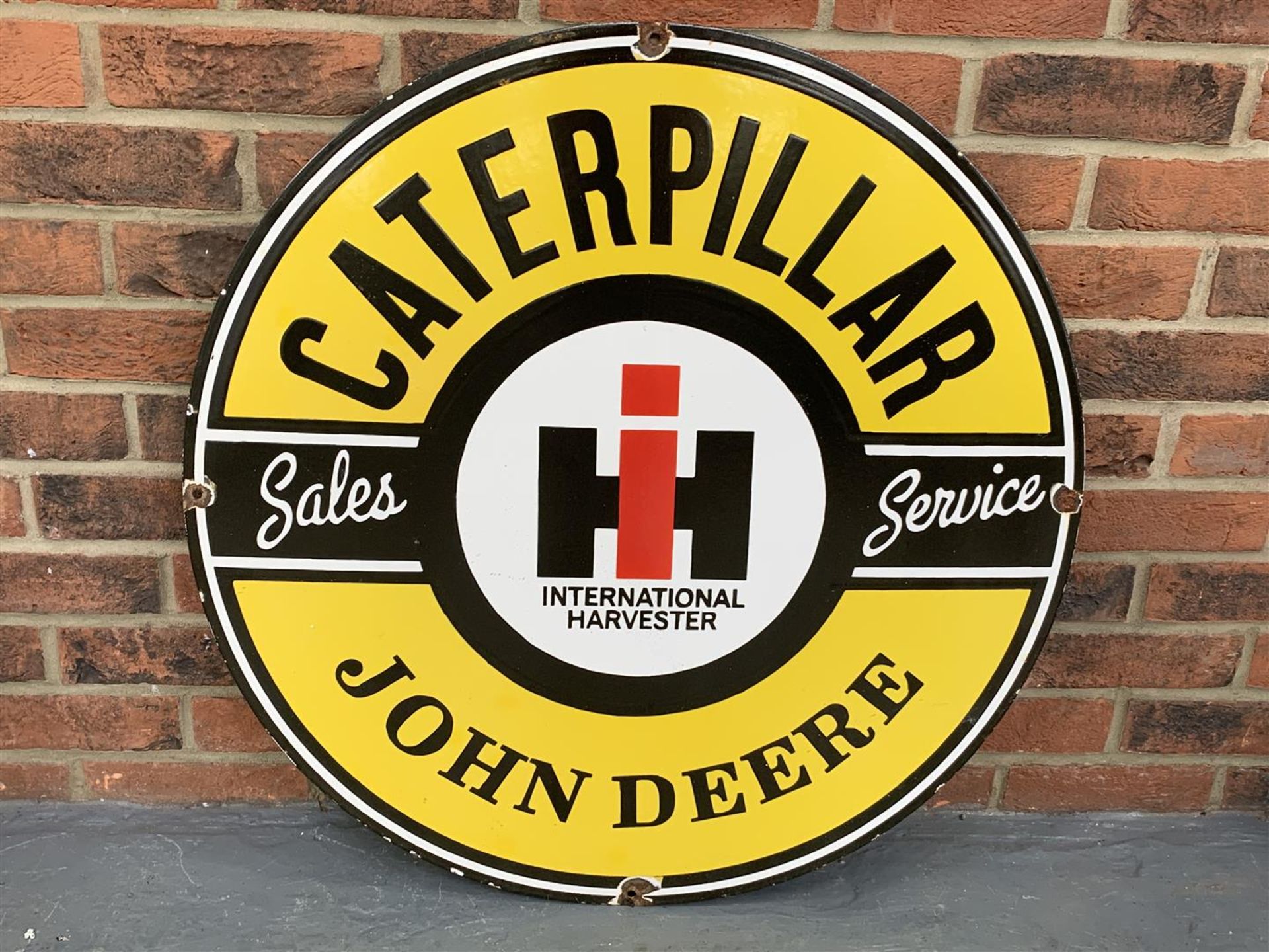 Enamel Circular Caterpillar & John Deere Sale/Service Sign