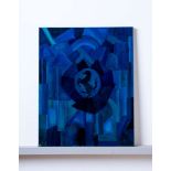 An Original Painting By Chris Rea - Cavallino Rampante Blu on abstract field