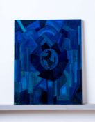 An Original Painting By Chris Rea - Cavallino Rampante Blu on abstract field