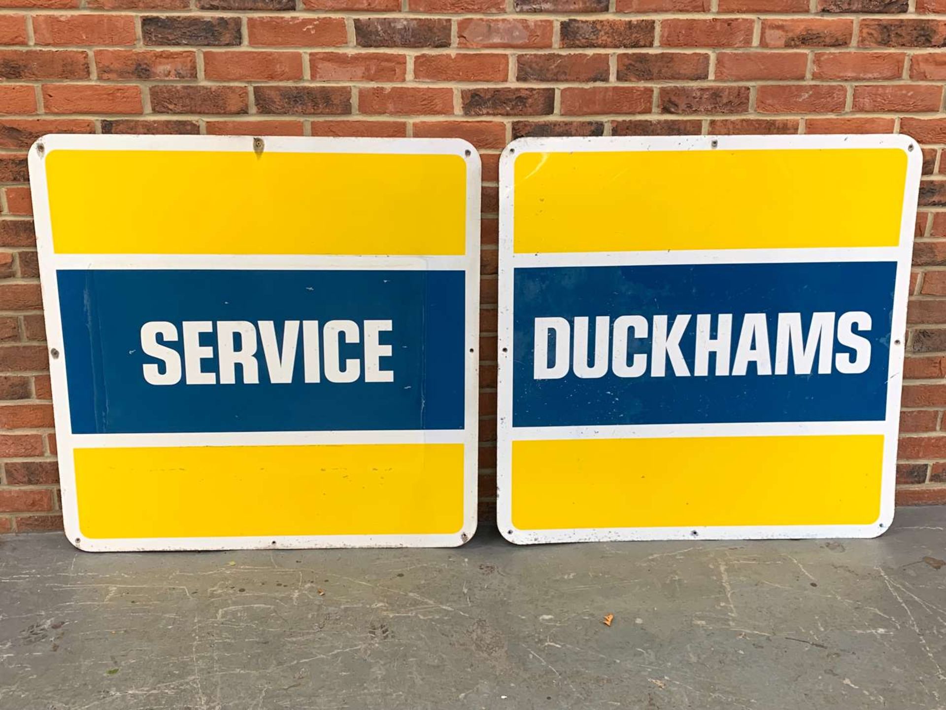 Two Aluminium Duckhams Service Signs