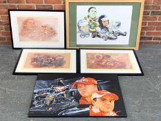 Four Framed Craig Warwick Racing Prints &amp; An Original Signed Oil On Canvas (5)