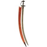 A LATE 18TH OR EARLY 19TH CENTURY TULWAR, 81.5cm sharply curved blade, possibly damascus,