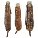 SIX STAG HORN HANDLED POCKET OR CLASP KNIVES, to include makers such as Joseph Elliot, Lockwood