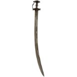 AN EARLY 20TH CENTURY INDIAN TULWAR, 82.5cm triple fullered blade, the central fuller pierced and