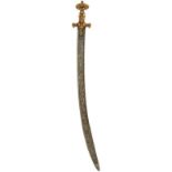 A LATE 19TH OR EARLY 20TH CENTURY INDIAN HUNTING SWORD OR SHIKARGAR, 78cm curved blade finely and