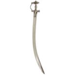 A 19TH CENTURY SILVER DECORATED PUNJABI SIKH TULWAR, 72.5cm curved damascus blade struck with a
