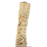 A 19TH CENTURY THAI FINELY CARVED BONE SWORD HANDLE, 15.5cm over all length and deeply carved and