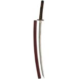 A KATANA, 67.9cm o-suriage Koto blade of Kamuri-otoshi form with twin hi, midare hamon, fully
