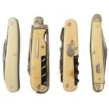 A COLLECTION OF FIFTEEN VARIOUS POCKET KNIVES, with either ivory or ivorine grips, to include