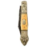 A "LONDON" POCKET KNIFE, 8cm clipped back main blade, one further blade, embossed white metal mounts