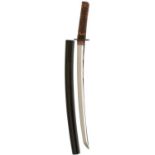 A WAKIZASHI, 44.3cm Shinto blade with two mekugi-ana signed Masatsugu, notare-midare hamon, fully