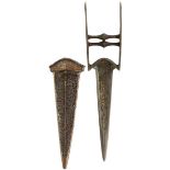A 19TH CENTURY INDIAN KATAR, 24cm fullered blade with armour piercing tip, chiselled in the broad