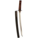 A WAKIZASHI, 37.7cm Shin-shinto blade with one mekugi-ana, midare hamon, fully bound tsuka with