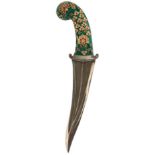 AN 18TH CENTURY MUGHAL INDIAN KHANJAR OR DAGGER, 18th Century 19cm multi-fullered Wootz damascus