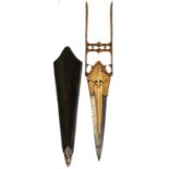 A GOOD 18TH CENTURY INDIAN KATAR, 29cm double fullered blade with shallow armour piercing tip, the