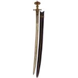 A FINE LATE 18TH CENTURY MUGHAL INDIAN KIRACH OR SWORD, 83cm slightly curved multi fullered Wootz