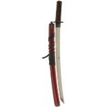 A WAKIZASHI, 52.5cm Shinto blade with two mekugi-ana signed ... Tadashige, midare hamon, itame hada,
