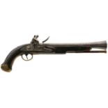 AN EAST INDIA COMPANY FLINTLOCK BLUNDERBUSS PISTOL, 11.5inch damascus barrel, flat lock incised with