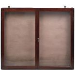 A MAHOGANY, STAINED PINE AND GLASS DISPLAY CABINET, 79cm x 94cm x 10.5cm, two hinged locking