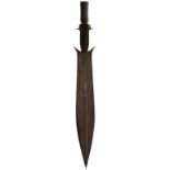 A 19TH ENTURY AFRICAN SHORT SWORD, 43cm leaf-shaped blade with raised medial ridge and finely