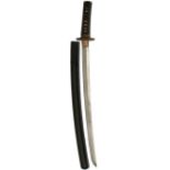 A WAKIZASHI, 48.6cm Shinto blade with one mekugi-ana, suguha hamon, fully bound tsuka with mixed