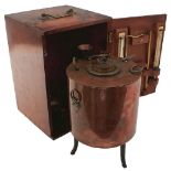 A TOWNSON & MERCER FLASH POINT TESTER, the copper body with companion burner and thermometers,