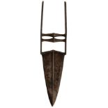 AN 18TH CENTURY INDIAN KATAR OR DAGGER, 18cm broad blade with raised medial ridge and armour