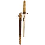 A COPY OF A JAPANESE NAVAL DIRK, 21cm plated blade, wire bound brass mounted grip, in its brass