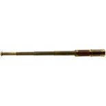 A 19TH CENTURY FOUR DRAW TELESCOPE, brass body with leather grip cover, 32cm long closed, 110cm long