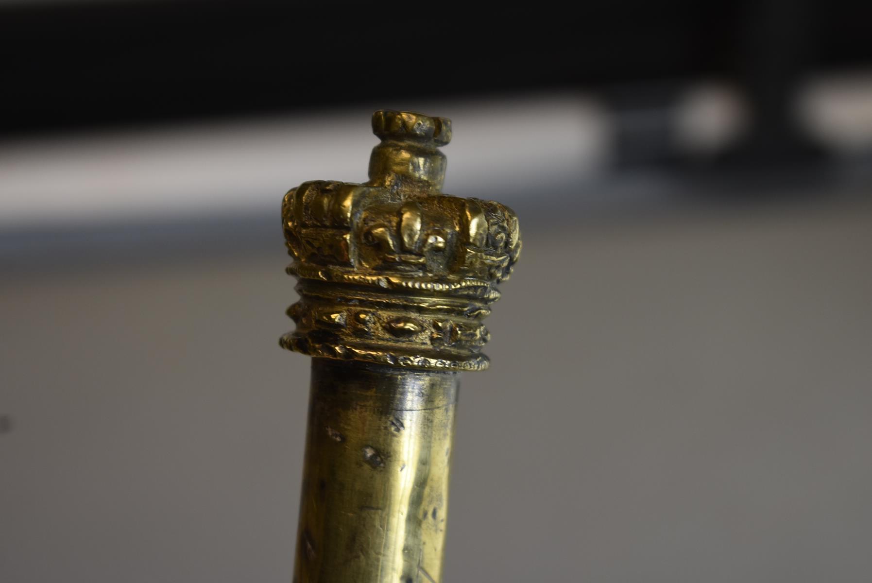 A VICTORIAN BRASS TIPSTAFF, of characteristic form, the crowned brass tubular body engraved - Image 4 of 10