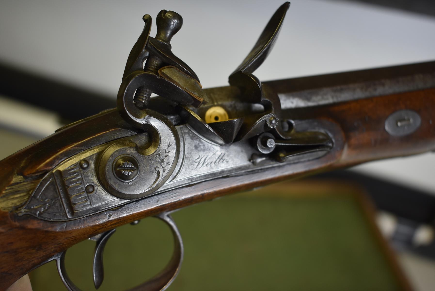 A CASED PAIR OF 22-BORE FLINTLOCK DUELLING PISTOLS BY WALLIS OF HULL, 10inch sighted octagonal - Image 7 of 20