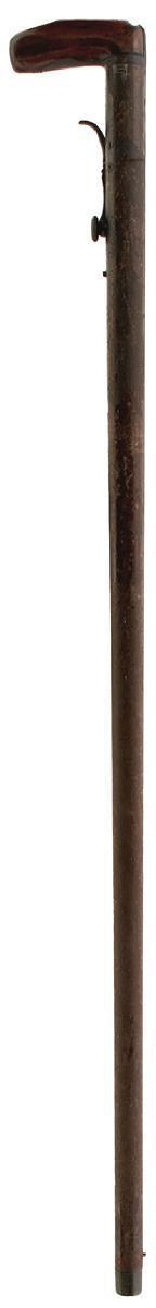 A 16-BORE PERCUSSION WALKING STICK SHOTGUN, 28.5inch sighted barrel, underhammer action, exposed