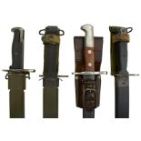 AN AMERICAN M1 BAYONET, dated 1912, a German made M7 bayonet, a Swiss Model 1918 bayonet and a Swiss