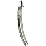 A LATE 18TH CENTURY CAVALRY SABRE OF MASSIVE PROPORTIONS, 96.5cm double fullered blade, steel hilt