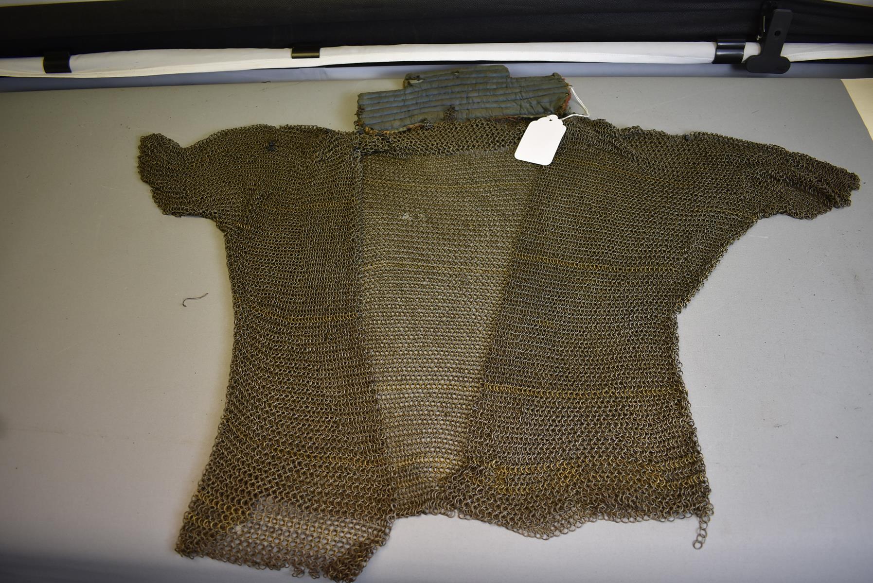 A 19TH CENTURY INDIAN SIKH MAIL SHIRT FOR A BOY, the patterned shirt with horizontal linear - Image 2 of 8