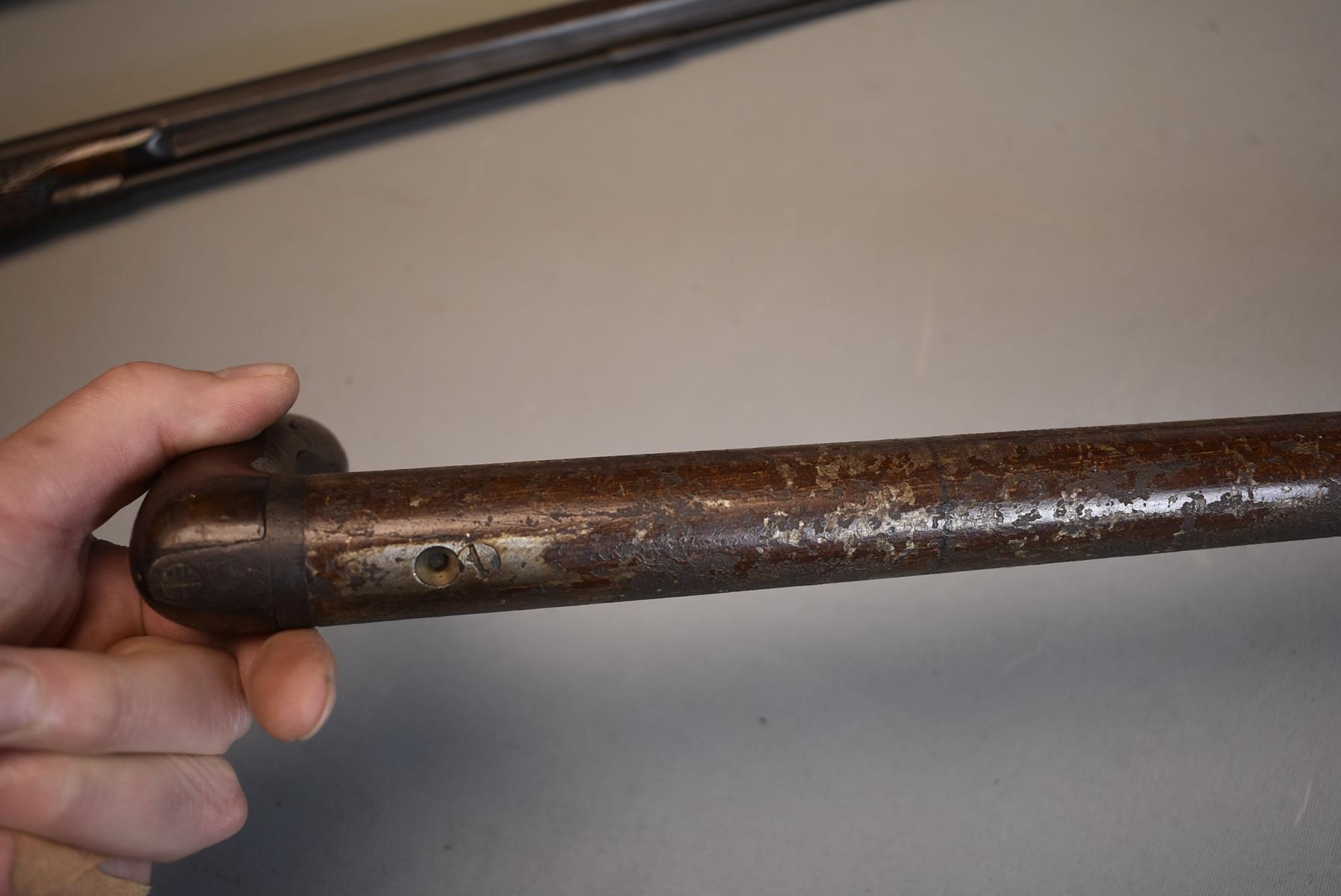 A 16-BORE PERCUSSION WALKING STICK SHOTGUN, 28.5inch sighted barrel, underhammer action, exposed - Image 4 of 8