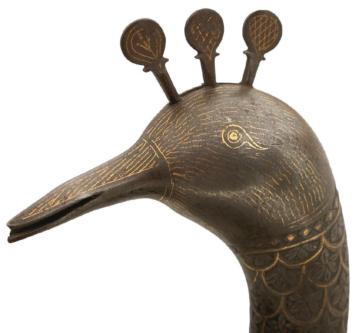 A FINE 19TH CENTURY PERSIAN KULAH KHUD OR HELMET, the single piece skull with bold peacock's head - Image 5 of 18