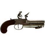 AN 80-BORE FLINTLOCK BOXLOCK TRIPLE BARRELLED BAYONET PISTOL, 2.75inch turn-off barrels, border