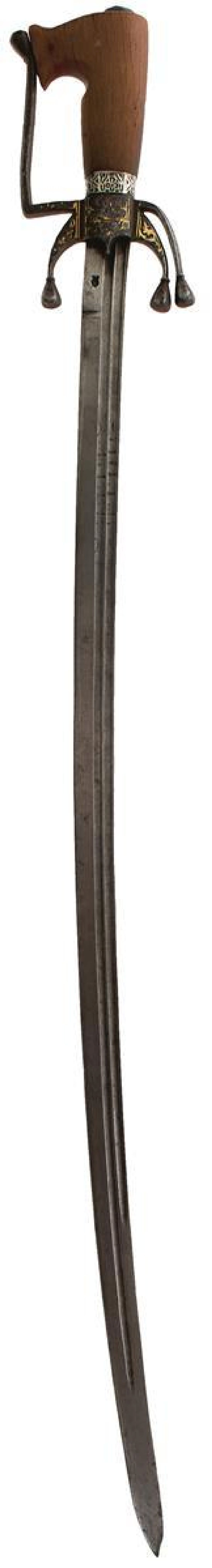 A 19TH CENTURY MOROCCAN NIMCHA OR SWORD, 86.5cm double fullered blade incised with various