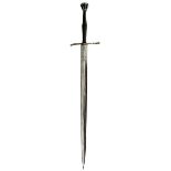 A 15TH CENTURY KNIGHTLY ARMING SWORD, 79cm triple fullered blade with reinforced tip and struck with