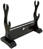 A FINELY MADE MODERN JAPANESE SWORD STAND OF KAKE, built from polished hardwood and designed to
