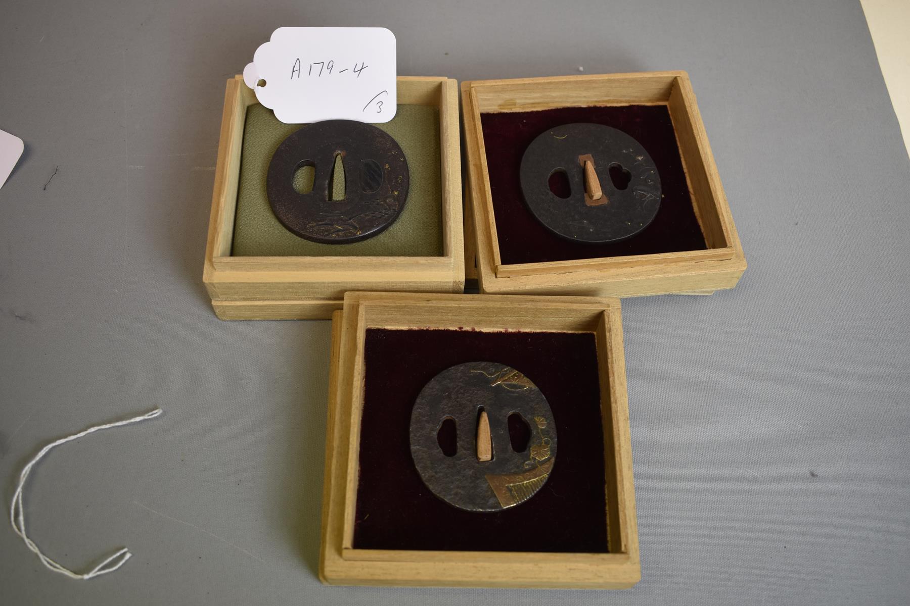 THREE CIRCULAR IRON TSUBA, the first chiselled with a landscape, soft metal details, the second with - Image 2 of 8