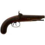 A 32-BORE DOUBLE BARRELLED PERCUSSION TRAVELLING OR OFFICER'S PISTOL, 5.75inch sighted barrels,