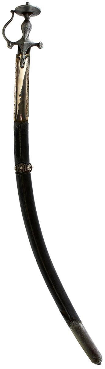 AN 18TH CENTURY INDIAN TULWAR, 76.5 sharply curved blade, characteristic steel hilt with shaped