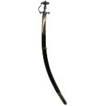 AN 18TH CENTURY INDIAN TULWAR, 76.5 sharply curved blade, characteristic steel hilt with shaped