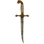 A FRENCH FIRST EMPRE NAVAL DIRK, 19.5cm double fullered curving blade, regulation gilt hilt, the