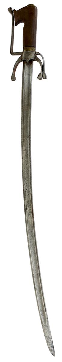 A 19TH CENTURY MOROCCAN NIMCHA OR SWORD, 82cm French light cavalry sword blade marked Chatelleraut