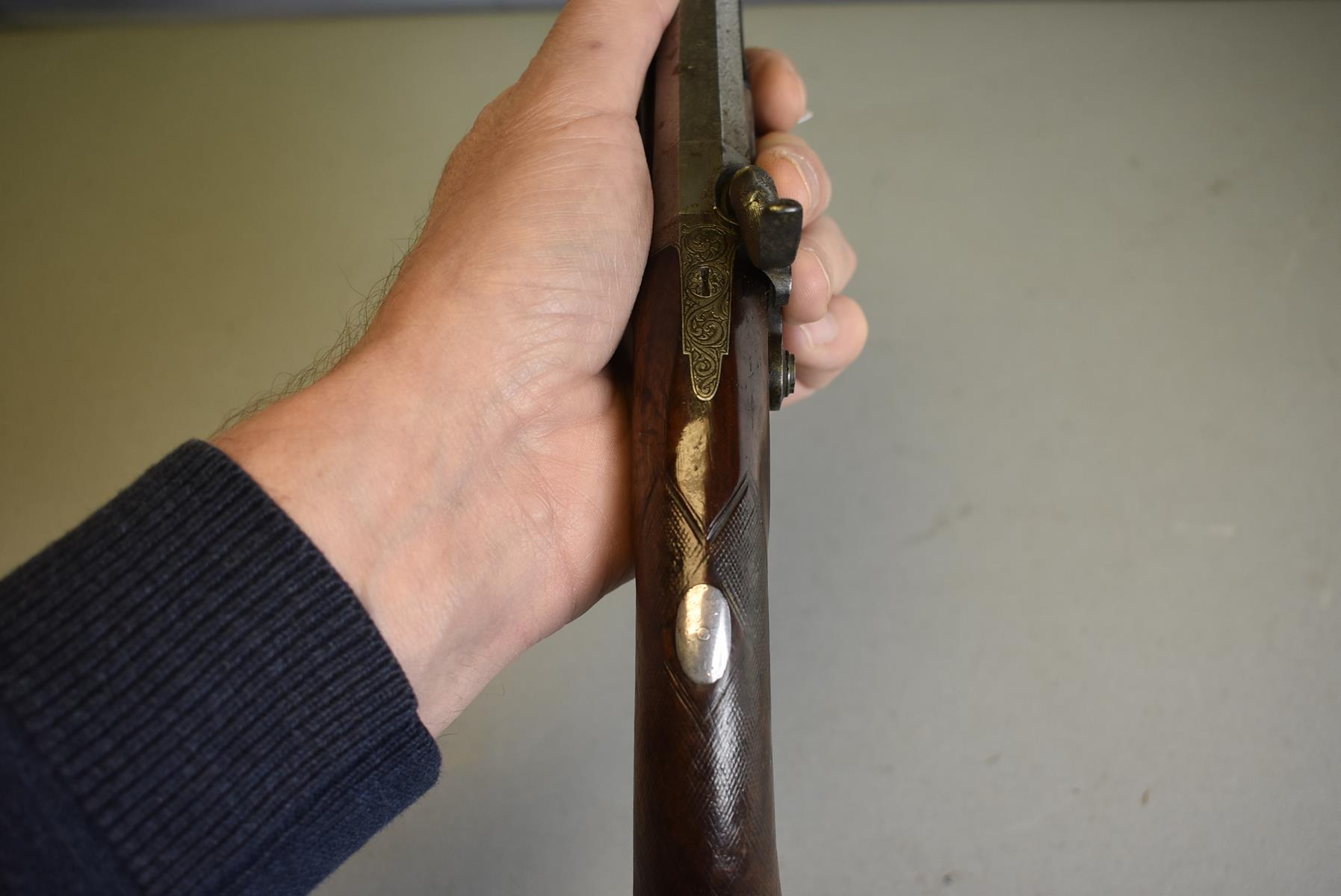 AN UNUSUAL MID-19TH CENTURY 40-BORE INDIAN SILVER MOUNTED PERCUSSION HOLSTER PISTOL, 8inch swamped - Image 8 of 8