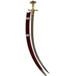 AN EARLY 19TH CENTURY INDIAN SIKH TULWAR OR SWORD, 76cm sharply curved wootz damascus blade,